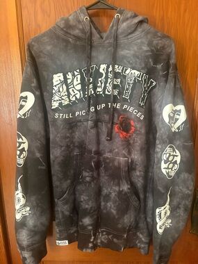 Black Tie-Dye Graphic Hoodie with Rose